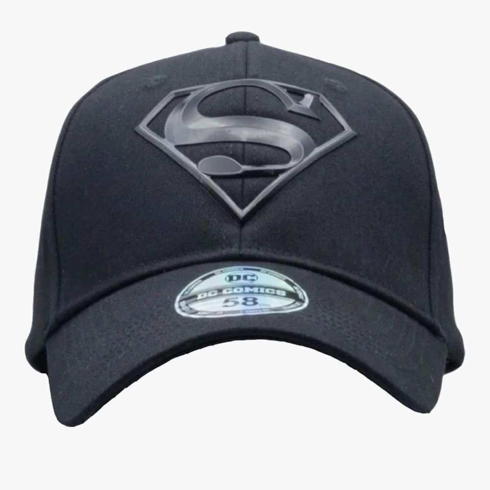 DC Comics Superman All Black Rubber Logo Baseball Cap Black OS NWT